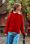 Pulover tricotat femei din lână reciclată - Azalee Scarlett Red