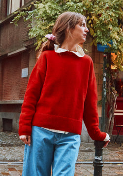 Pulover tricotat femei din lână reciclată - Azalee Scarlett Red