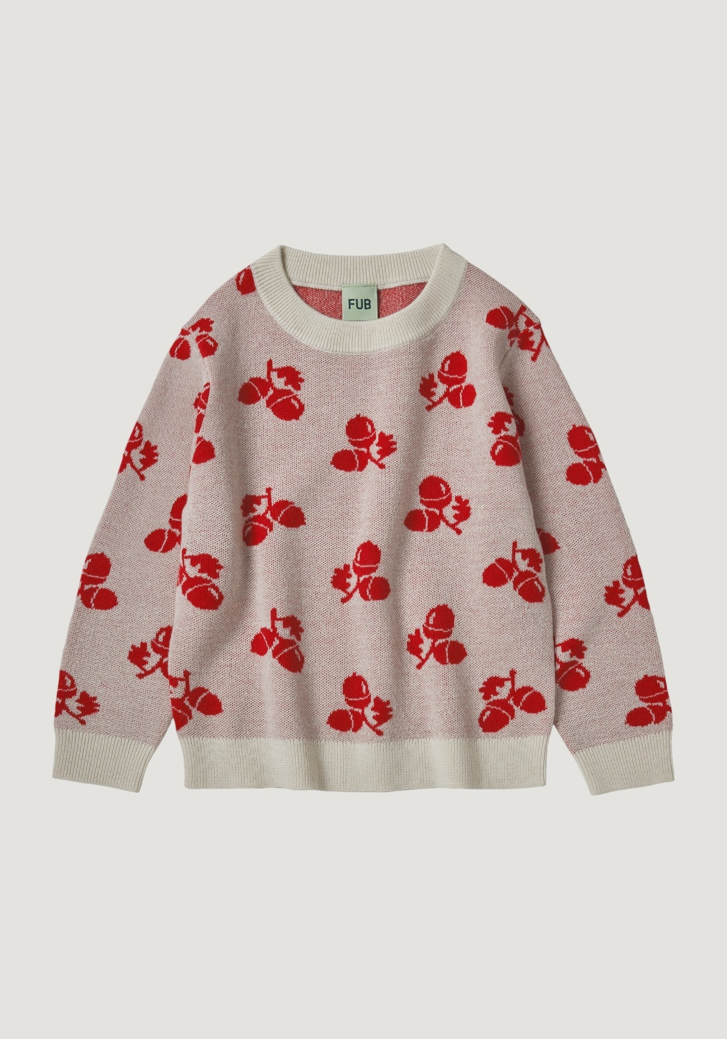 Pulover din lână merinos - Acorn Fine knit Ecru/Red FUB HipHip.ro