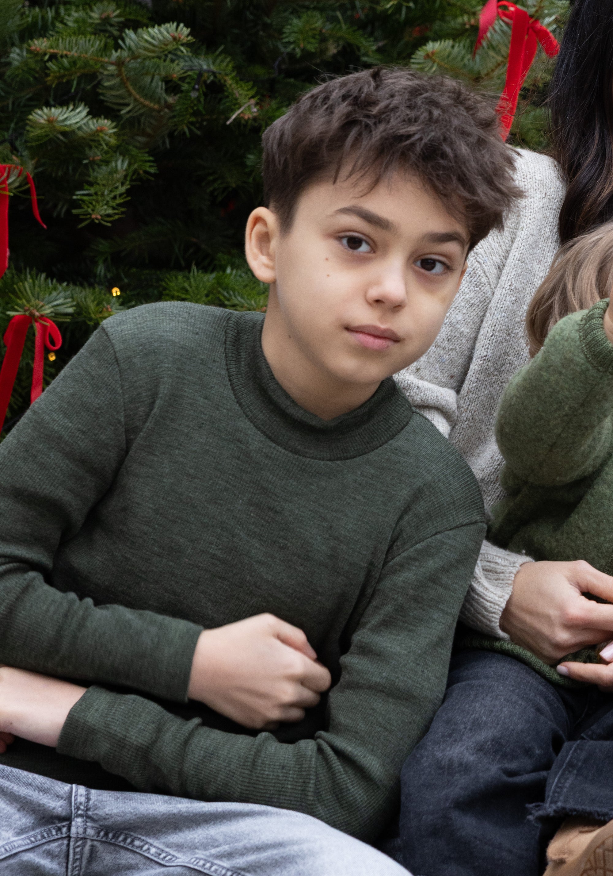 Pulover din lână merinos - Rib Moss Green