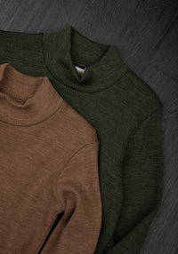 Helancă brushed din lână merinos - Rib Warm Brown