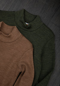 Helancă brushed din lână merinos - Rib Warm Brown