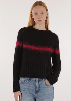 Pulover din mohair și lână merinos - Ilka Black/Pink