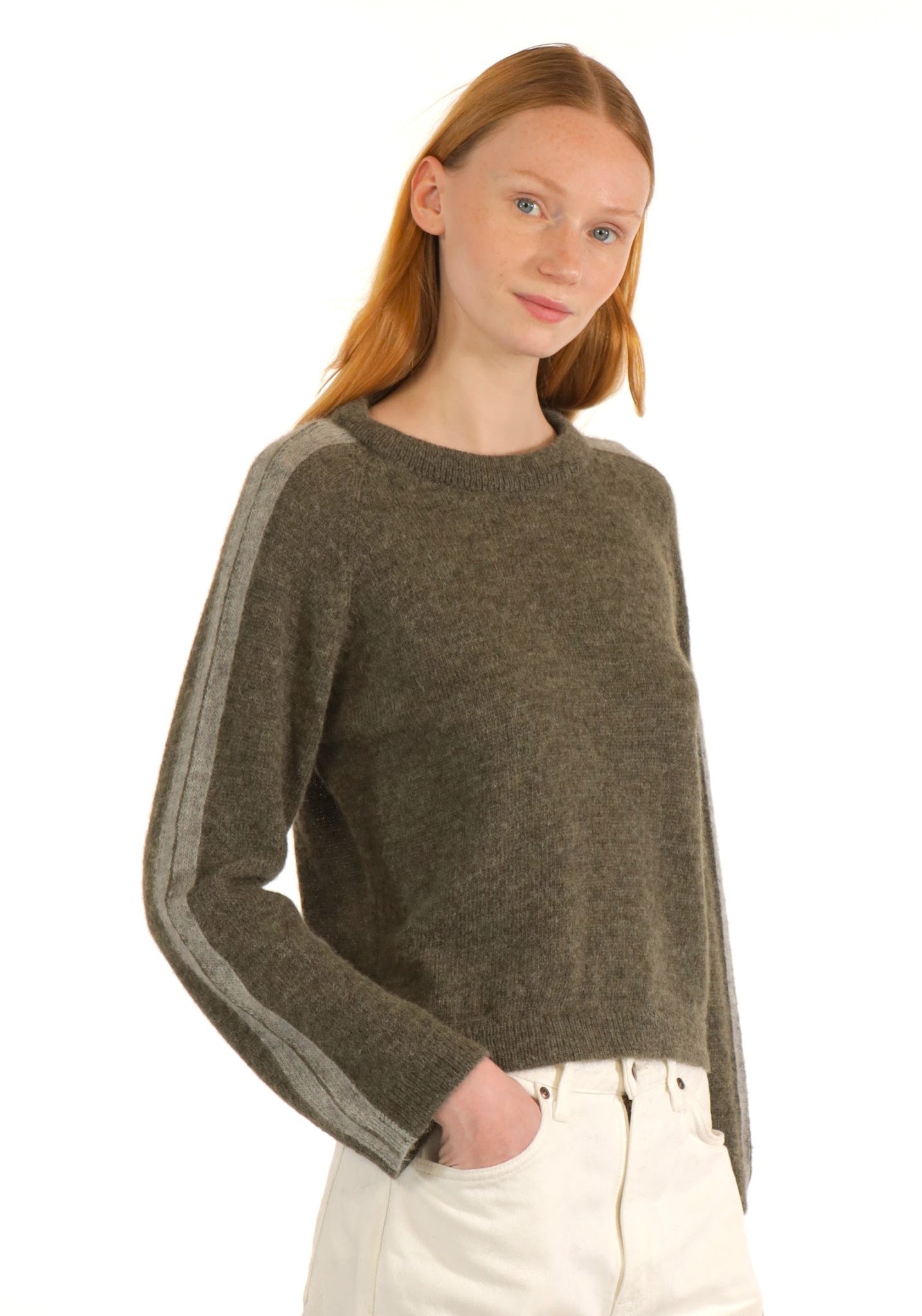 Pulover femei baby alpaca - Ilda Kaki/Grey