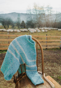 Pulover femei din alpaca și bumbac Pima - Givre Aqua/Light Grey Les Racines du Ciel HipHip.ro