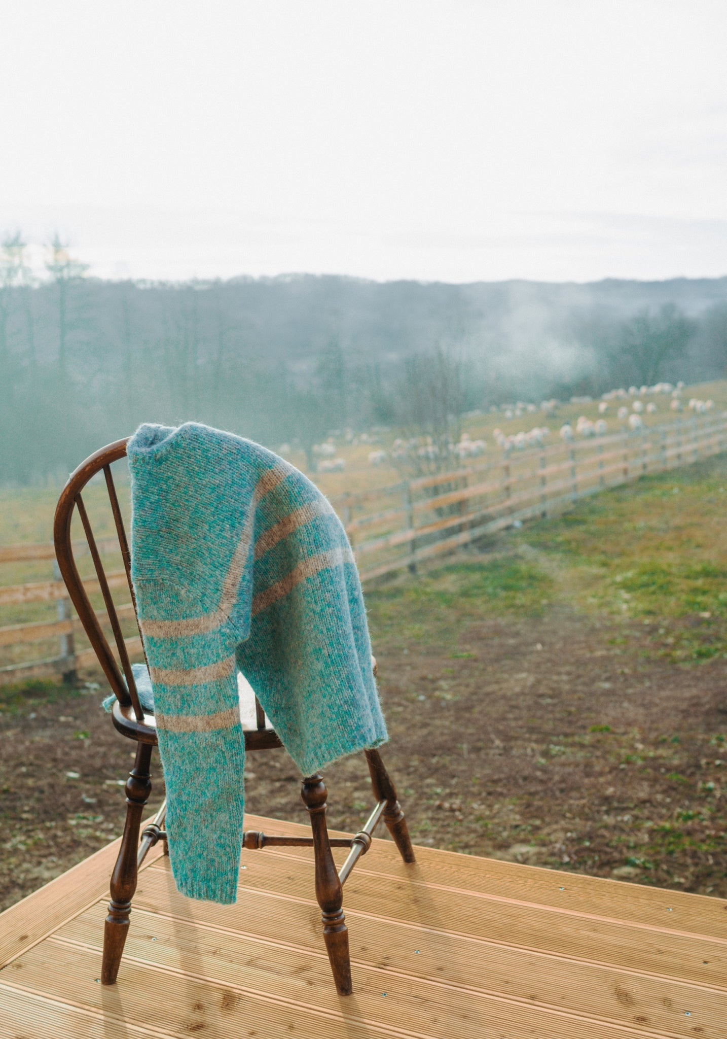 Pulover femei din alpaca și bumbac Pima - Givre Aqua/Light Grey Les Racines du Ciel HipHip.ro