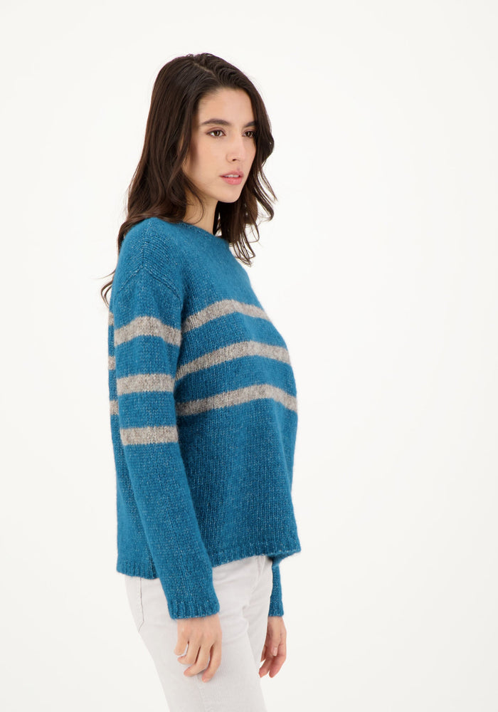 Pulover femei din alpaca și bumbac Pima - Givre Blue/Grey Les Racines du Ciel HipHip.ro