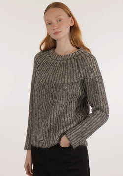 Pulover femei din alpaca și bumbac Pima - Iris Grey/Anthracite