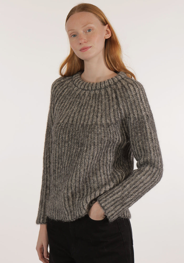 Pulover femei din alpaca și bumbac Pima - Iris Grey/Anthracite