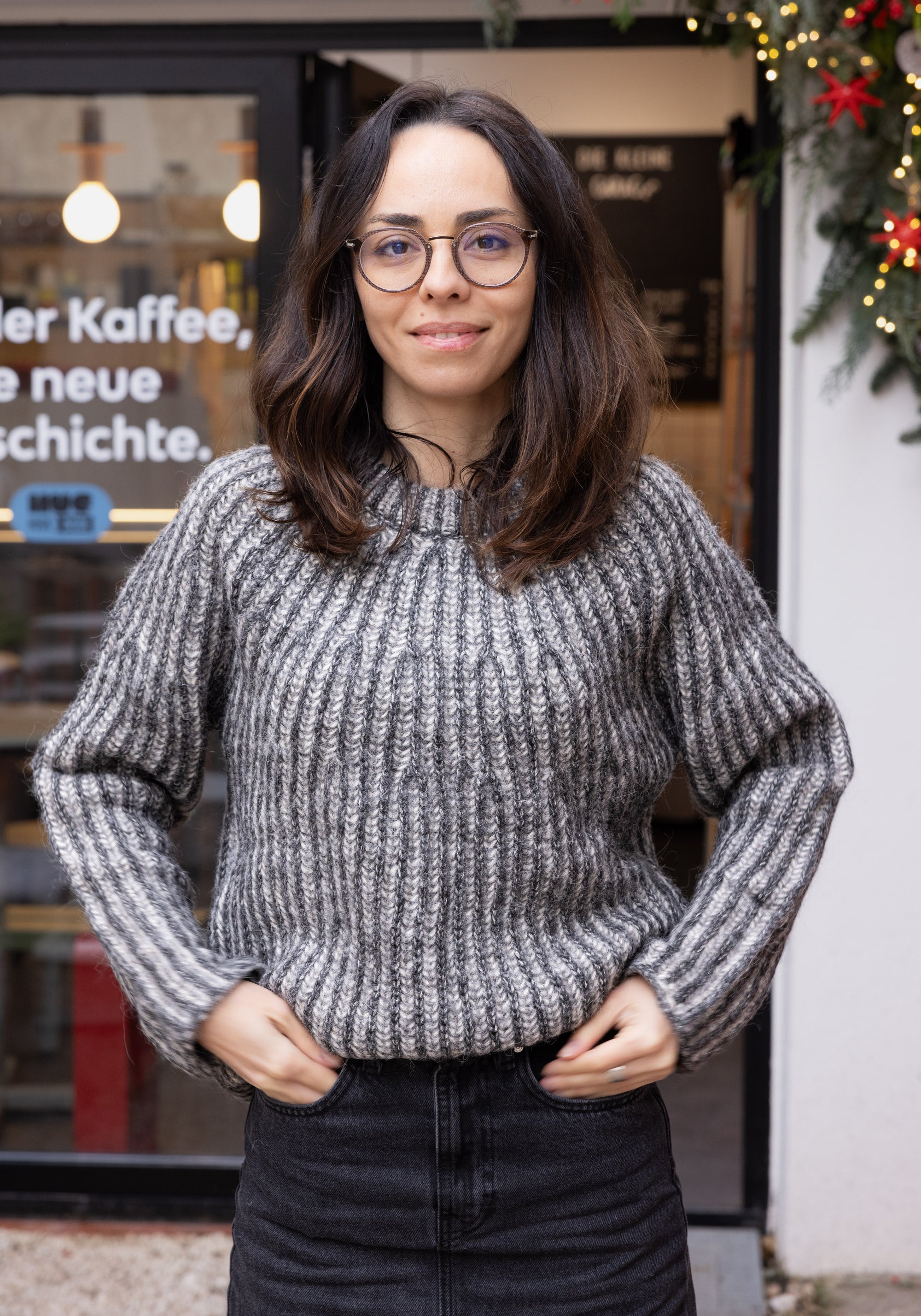 Pulover femei din alpaca și bumbac Pima - Iris Grey/Anthracite