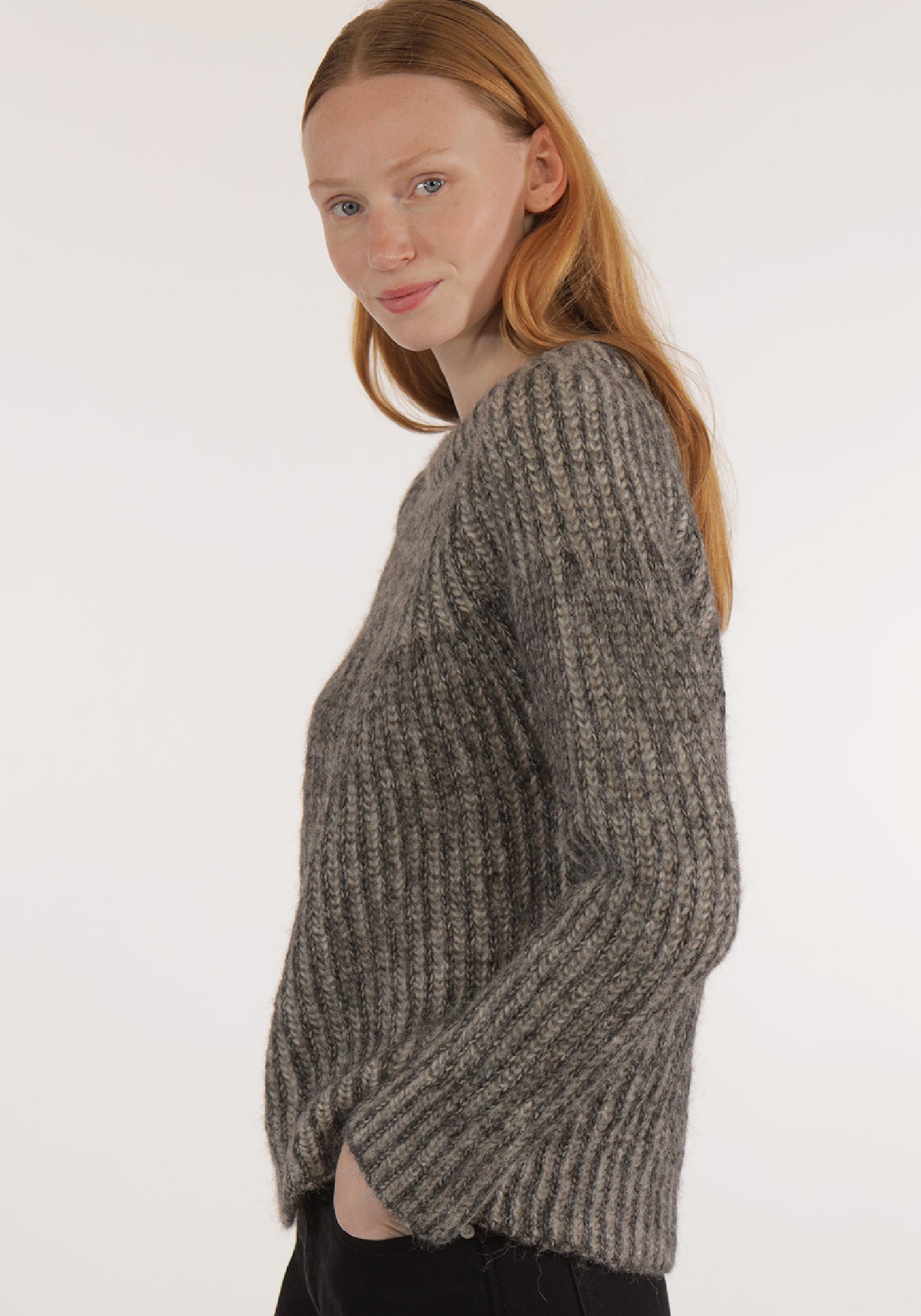 Pulover femei din alpaca și bumbac Pima - Iris Grey/Anthracite
