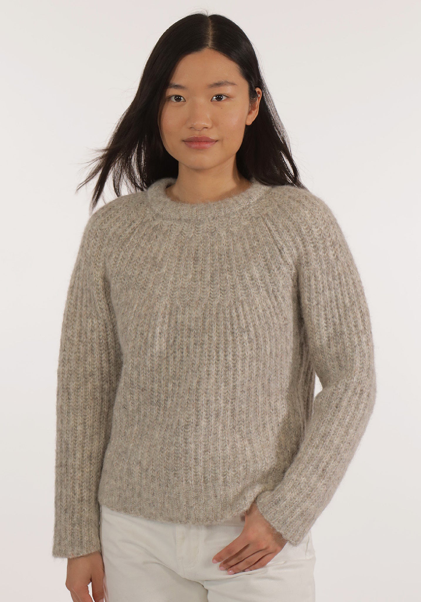 Pulover femei din alpaca și bumbac Pima - Iris White/Grey
