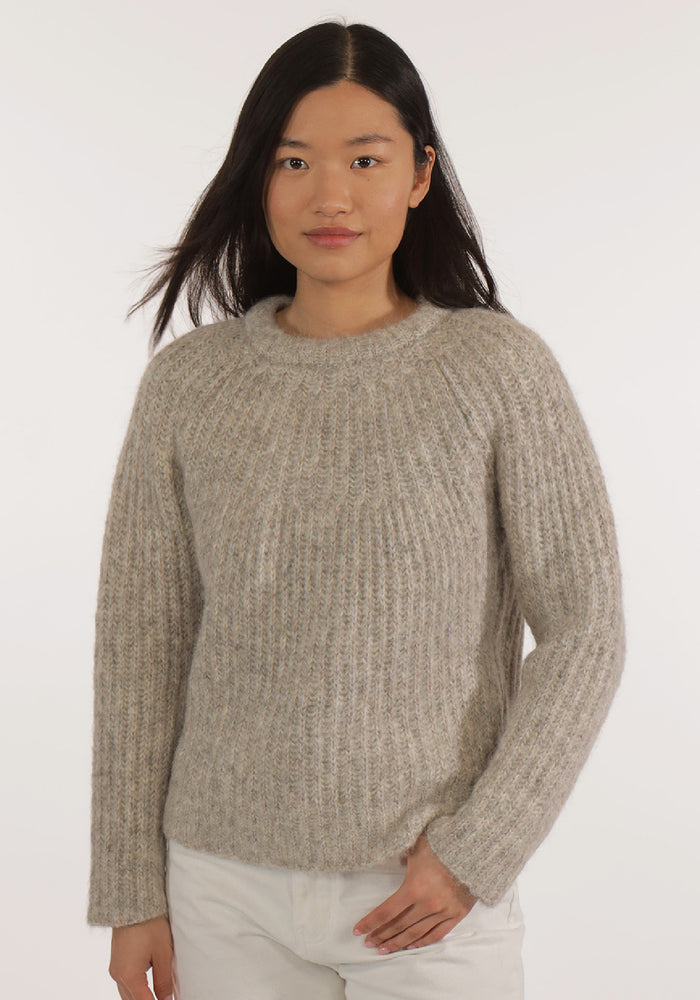 Pulover femei din alpaca și bumbac Pima - Iris White/Grey