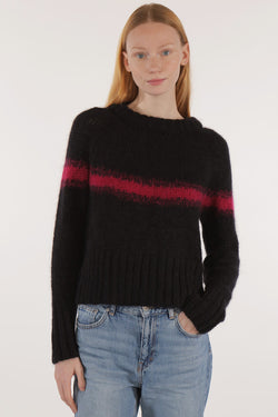 Pulover femei mohair și lână merinos - Ilka Black/Pink