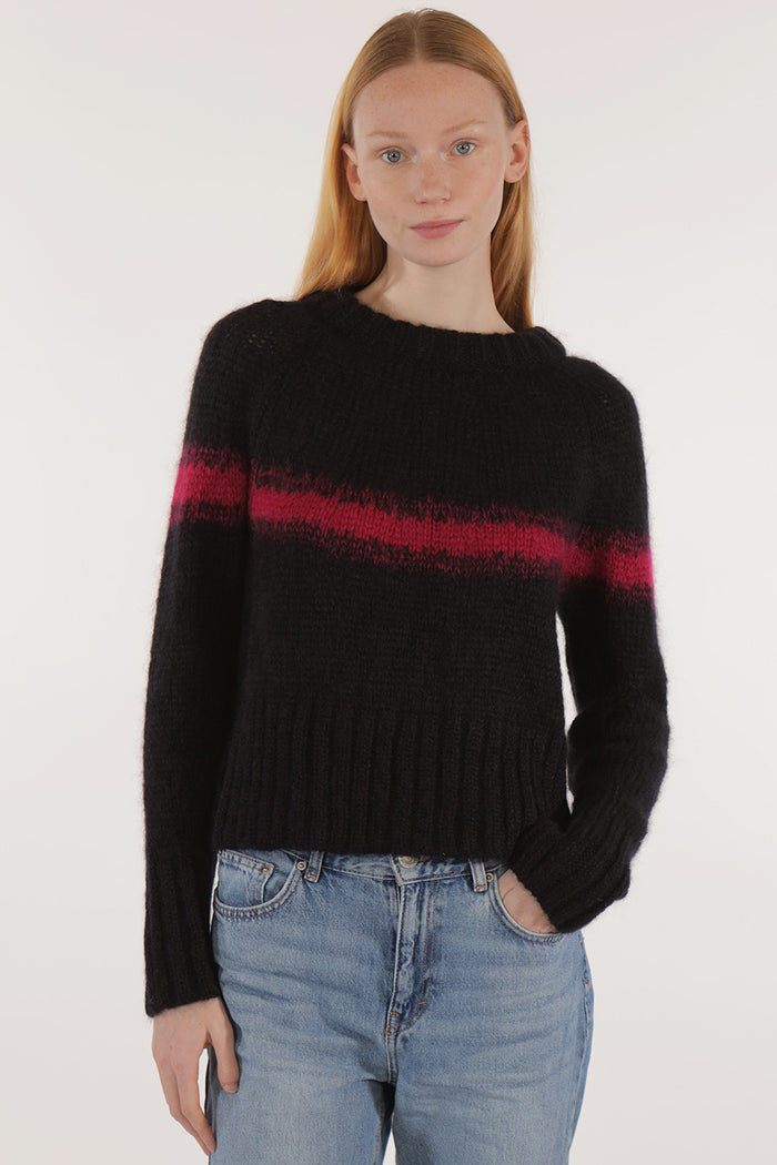 Pulover femei mohair și lână merinos - Ilka Black/Pink