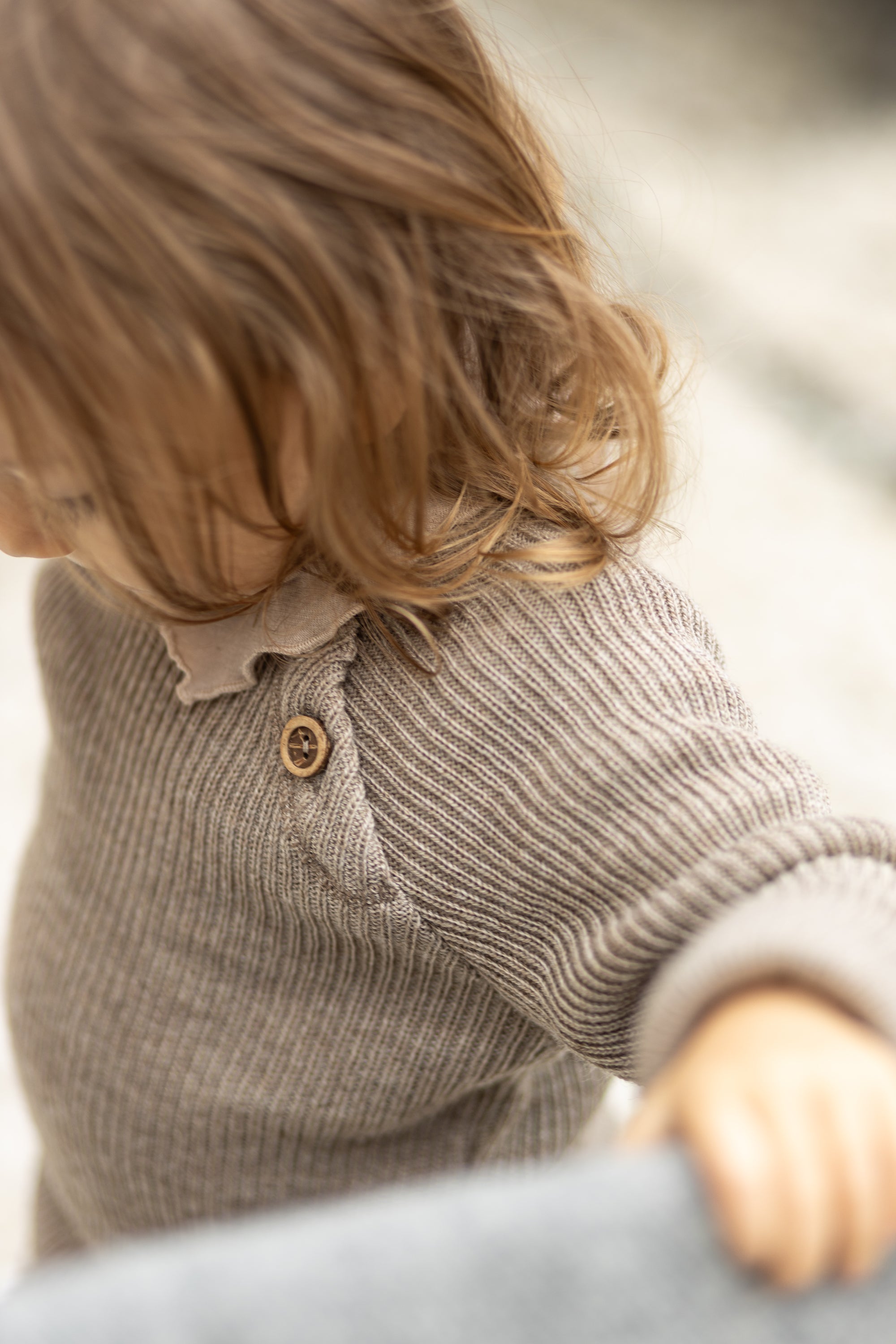 Pulover lână merinos - Rib Beige Melange