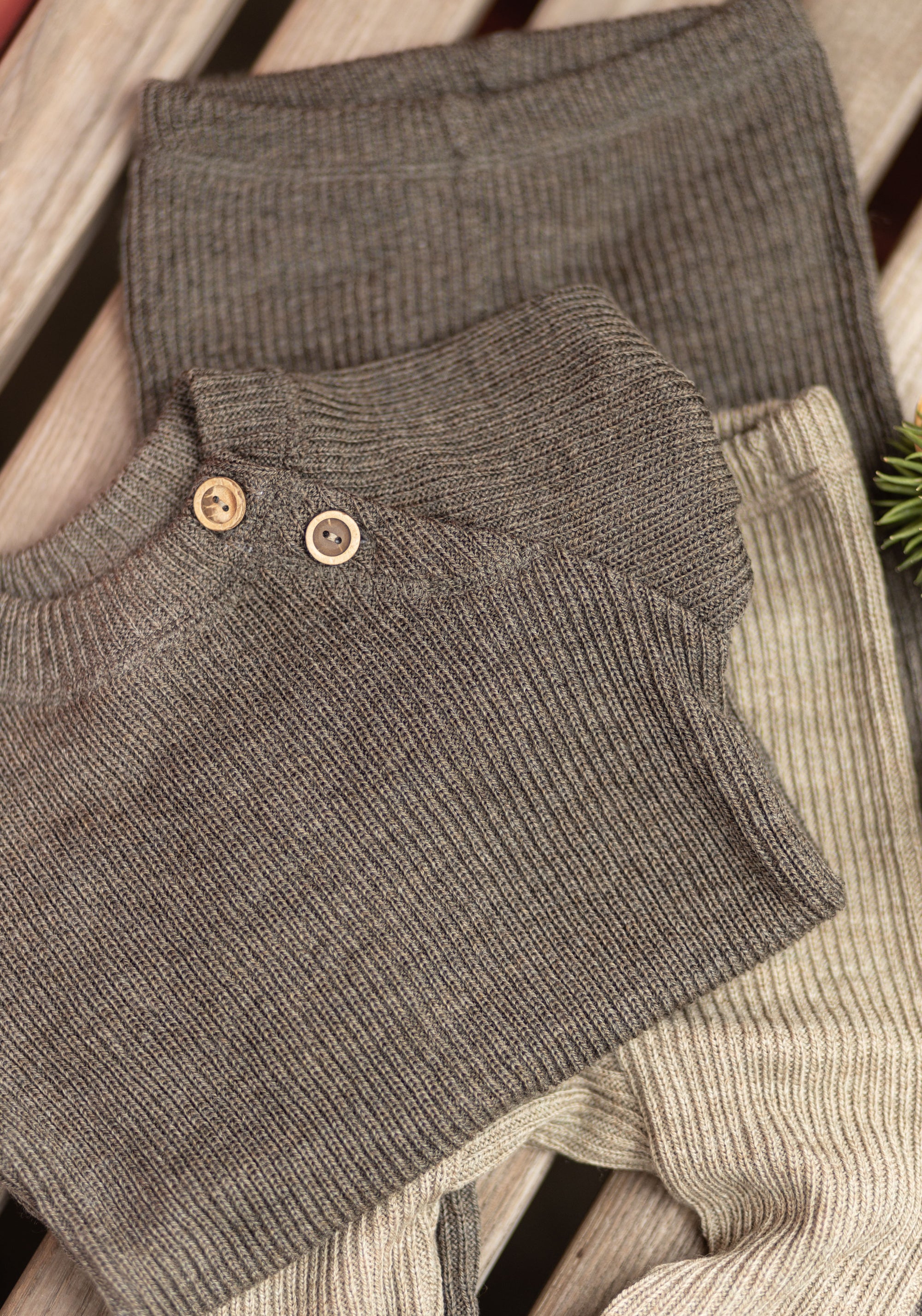 Pulover lână merinos - Rib Dark Brown