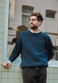 Pulover tricotat bărbați din lână reciclată - Brome Spackled Midnight