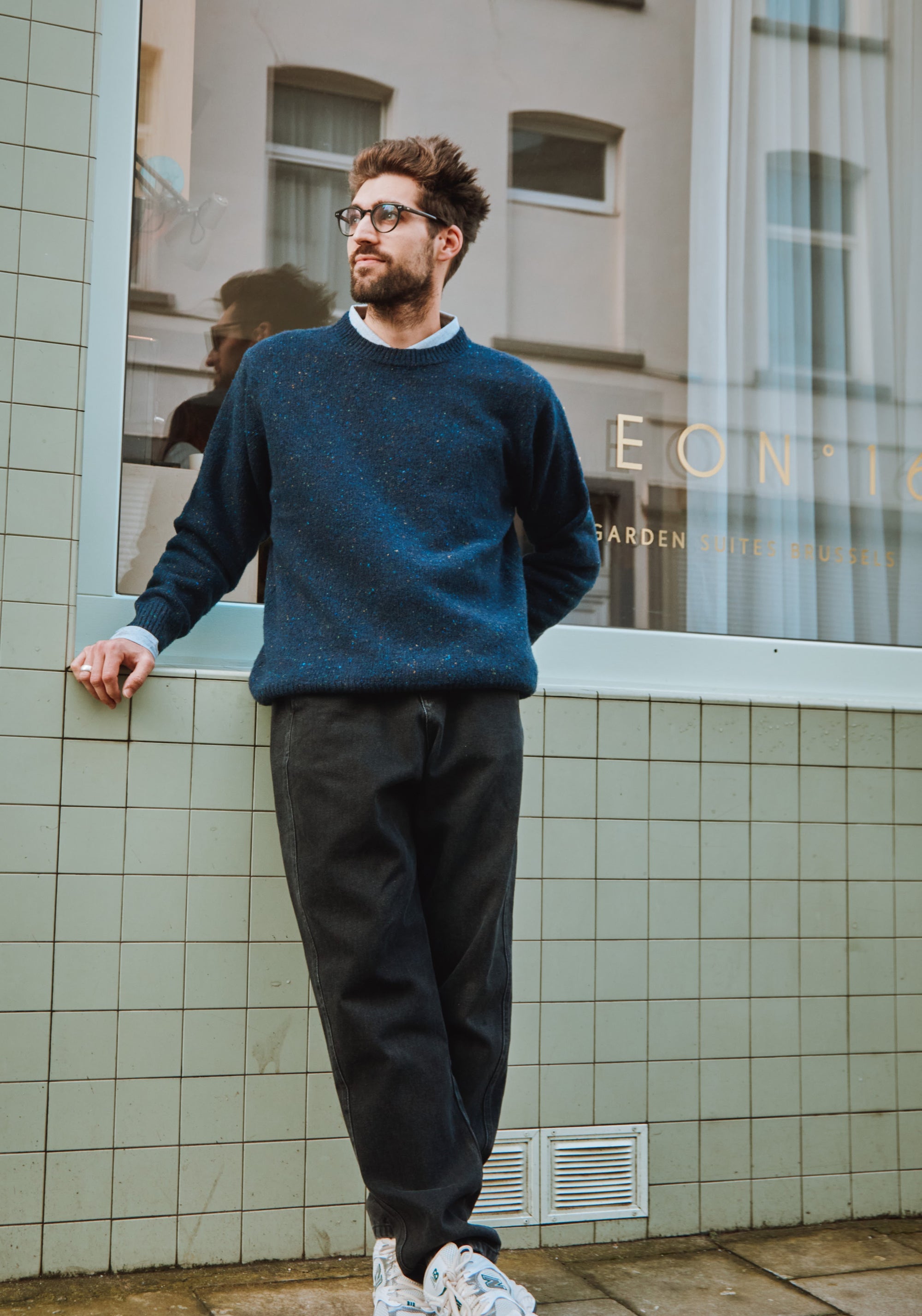 Pulover tricotat bărbați din lână reciclată - Brome Spackled Midnight