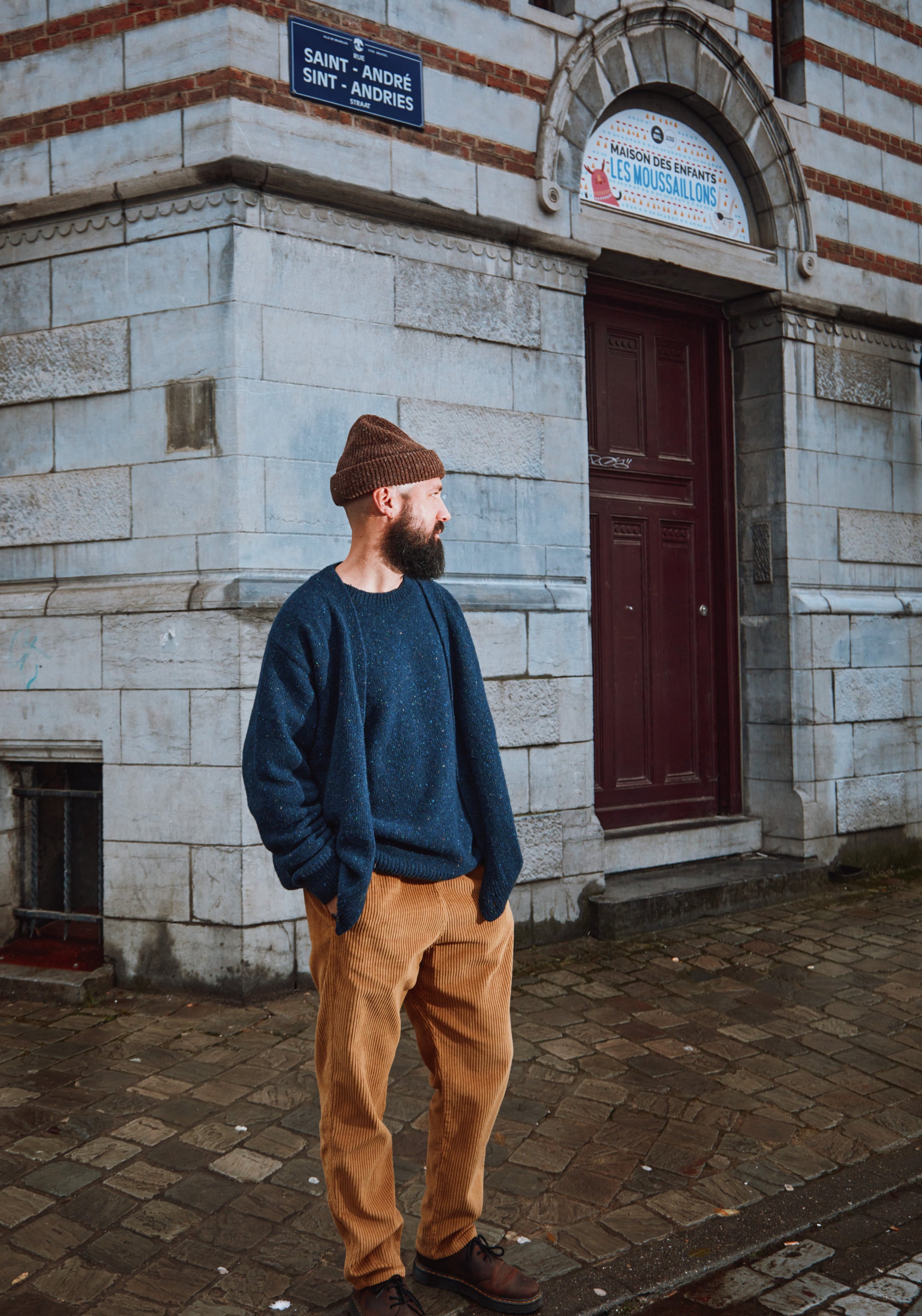 Pulover tricotat bărbați din lână reciclată - Brome Spackled Midnight