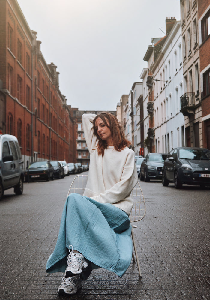 Pulover tricotat femei din lână reciclată - Azalee Ivory