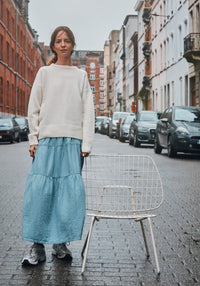 Pulover tricotat femei din lână reciclată - Azalee Ivory