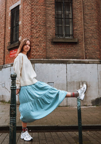 Pulover tricotat femei din lână reciclată - Azalee Ivory