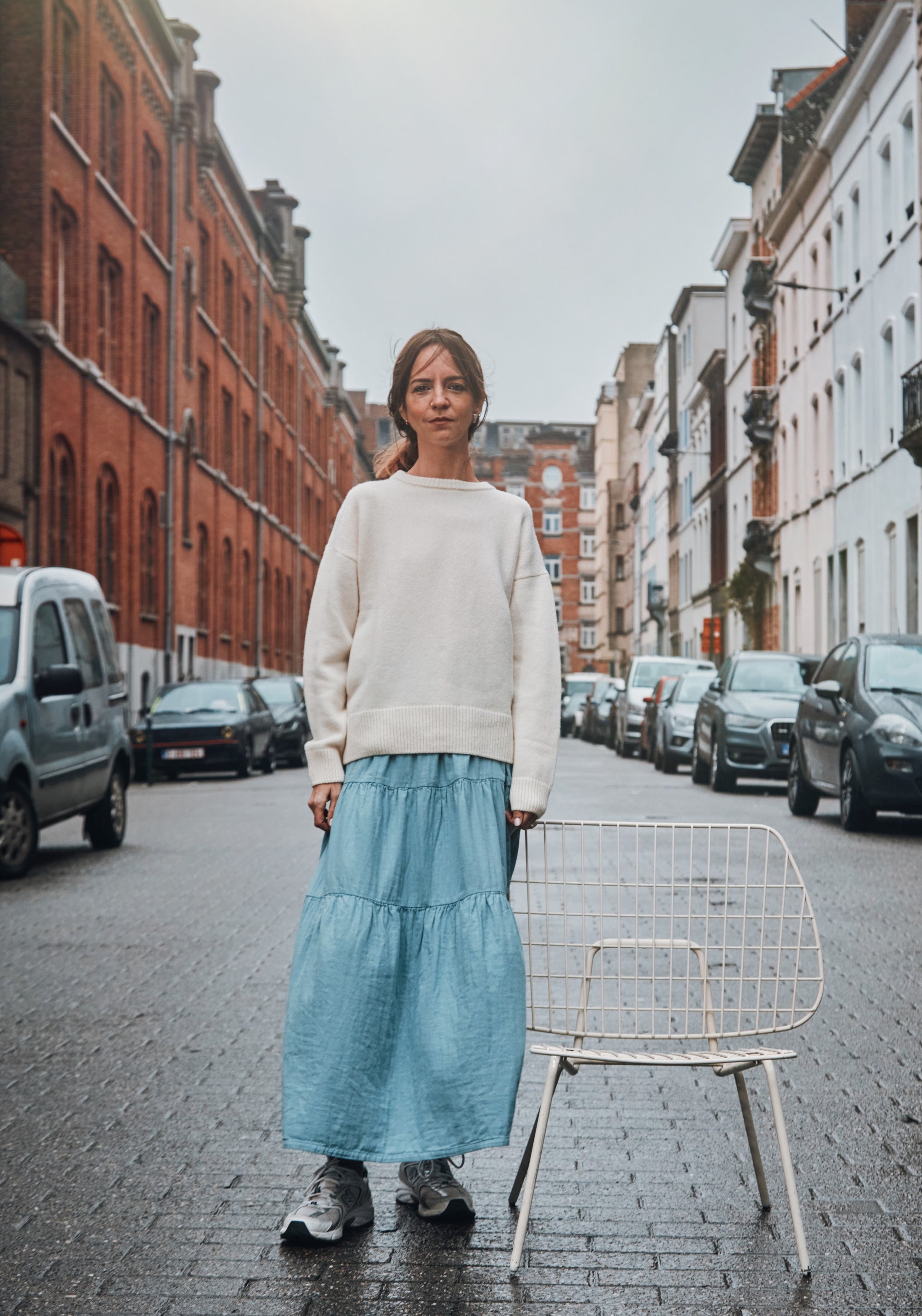 Pulover tricotat femei din lână reciclată - Azalee Ivory