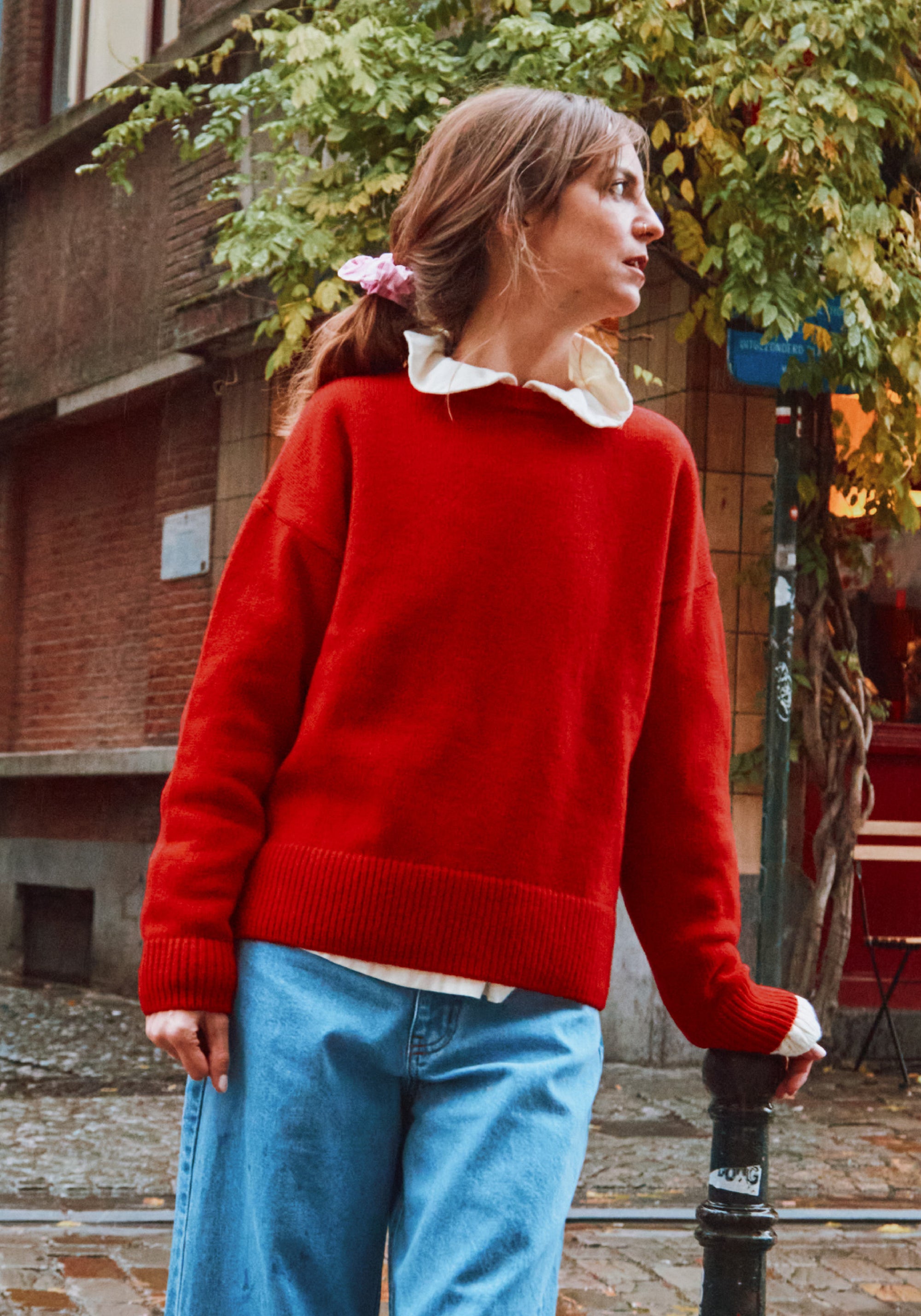 Pulover tricotat femei din lână reciclată - Azalee Scarlett Red