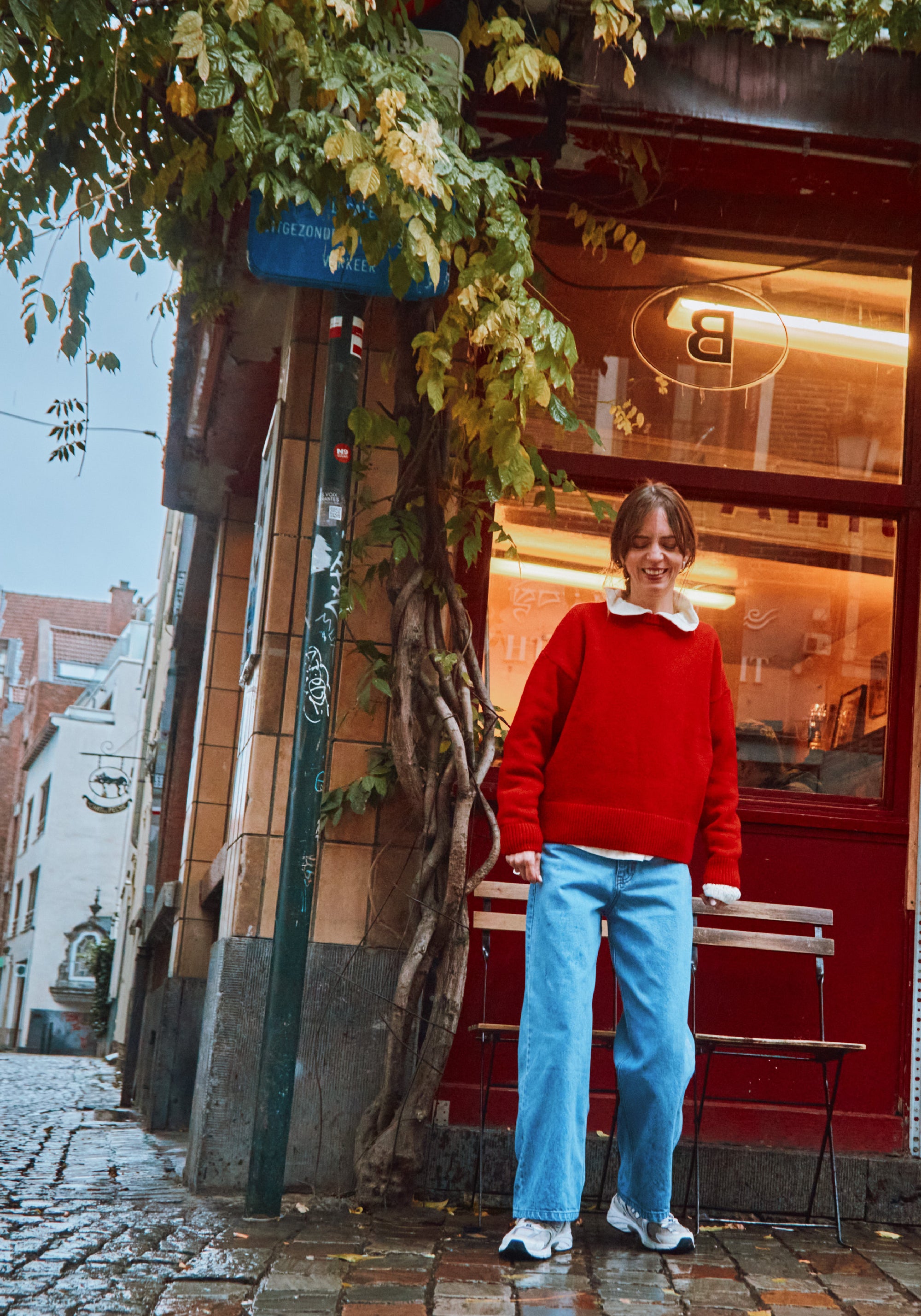 Pulover tricotat femei din lână reciclată - Azalee Scarlett Red