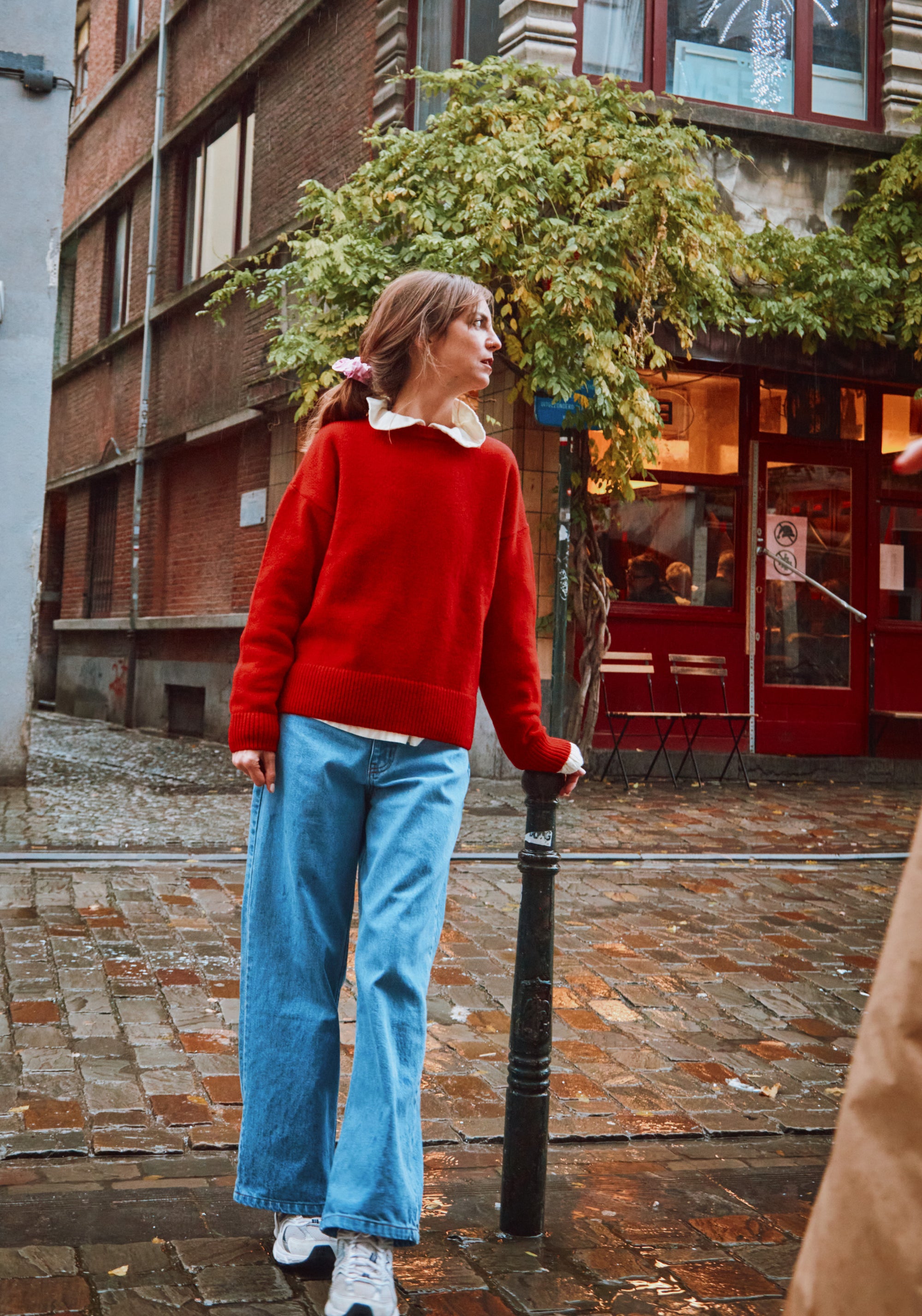 Pulover tricotat femei din lână reciclată - Azalee Scarlett Red