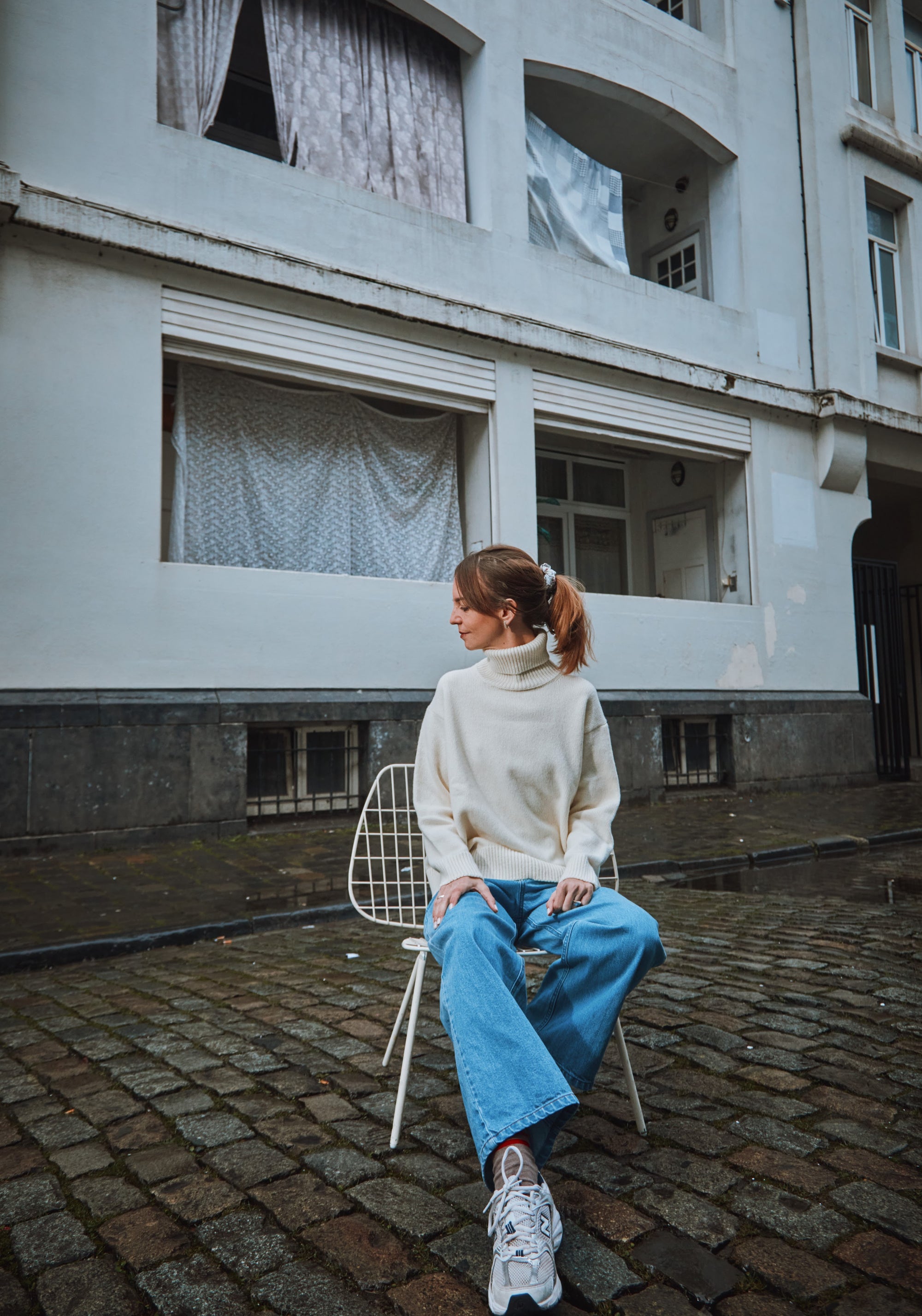 Pulover tricotat femei din lână reciclată - Baie Ivory