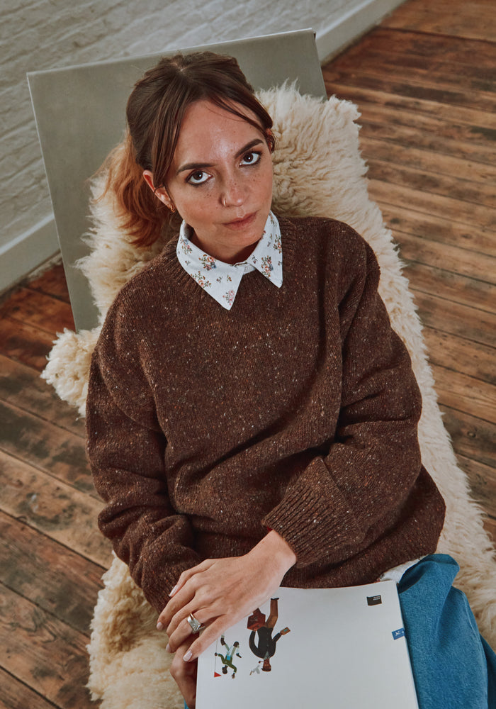 Pulover tricotat femei din lână reciclată - The Spackled Chocolate