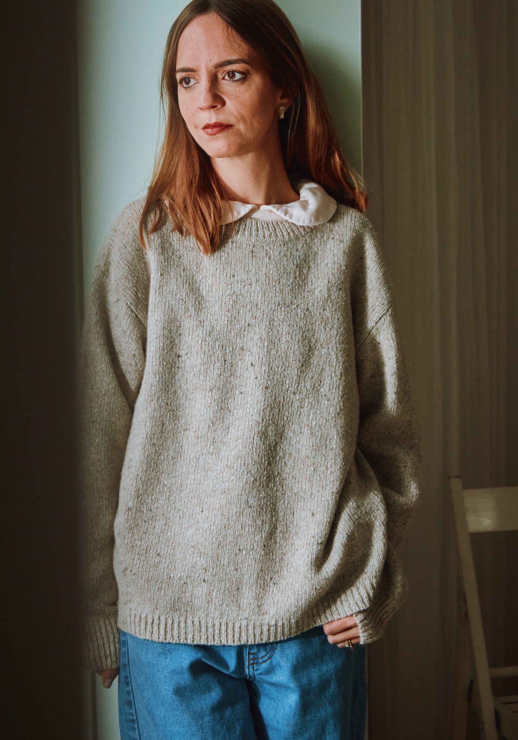 Pulover tricotat femei din lână reciclată - The Spackled Seashell