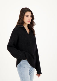 Pulover unisex din alpaca și lână Highland - Boyfriend Troyer Black Les Racines du Ciel HipHip.ro