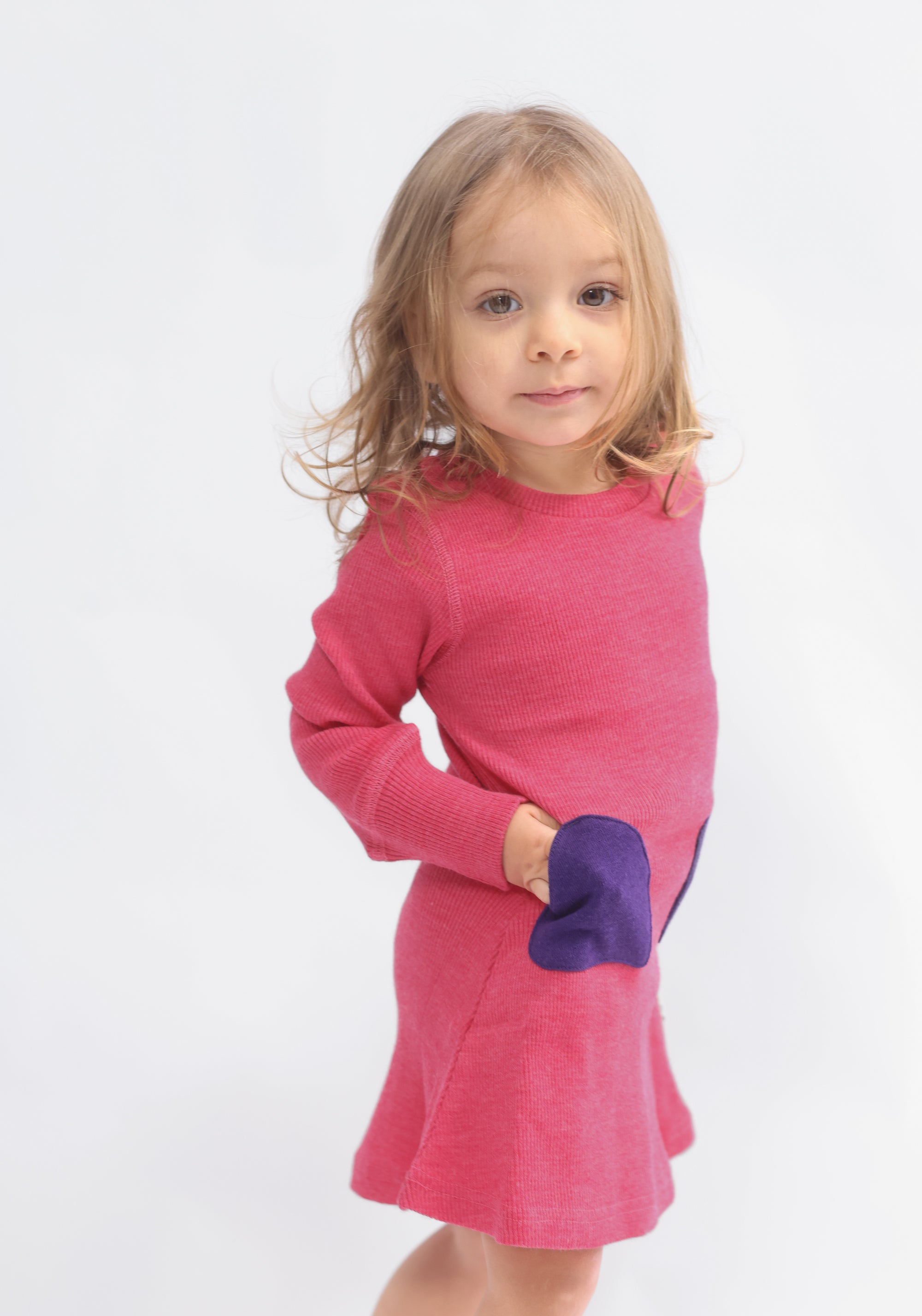 Rochie din lână merinos - Heart Pockets Pop Pink