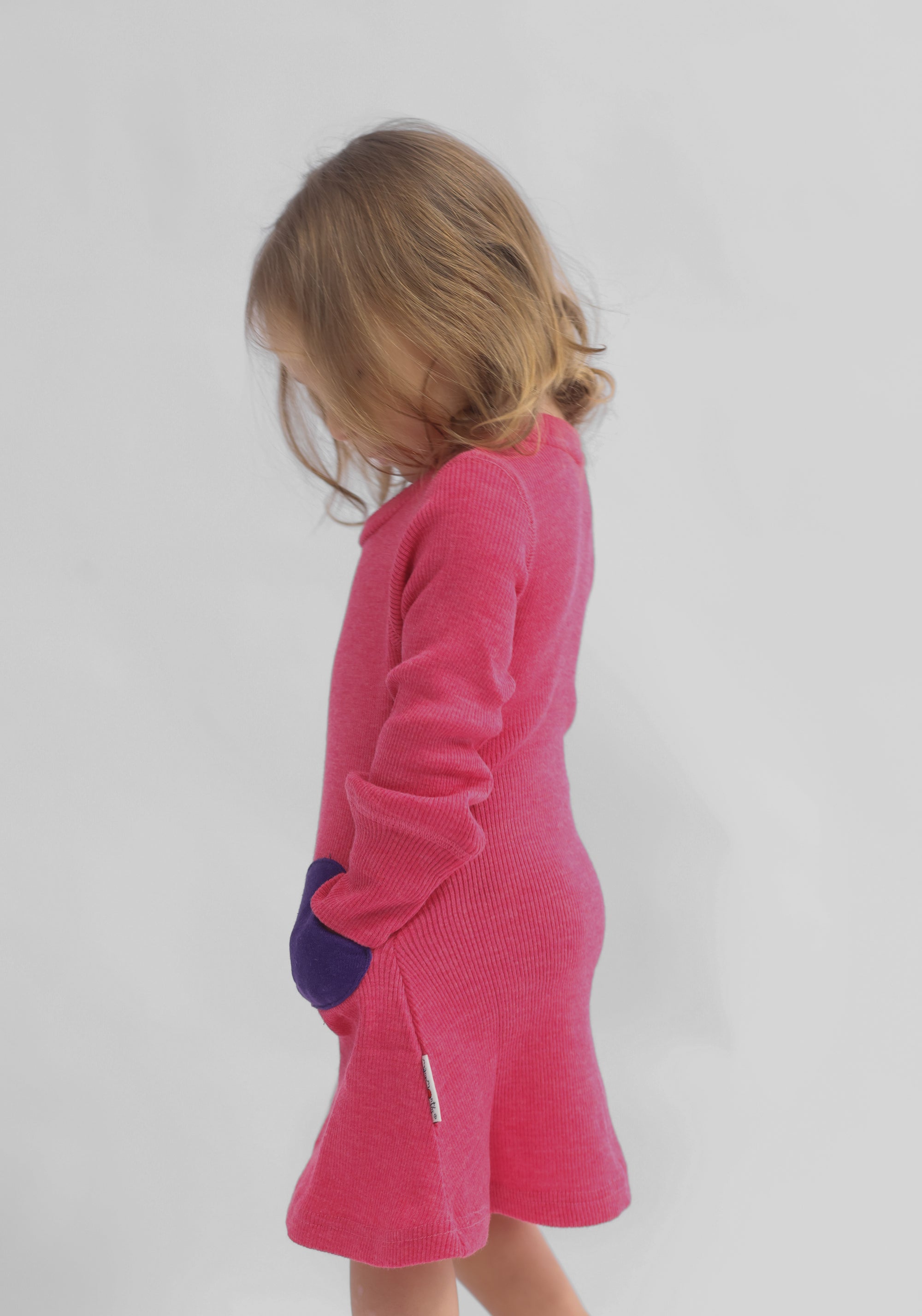 Rochie din lână merinos - Heart Pockets Pop Pink