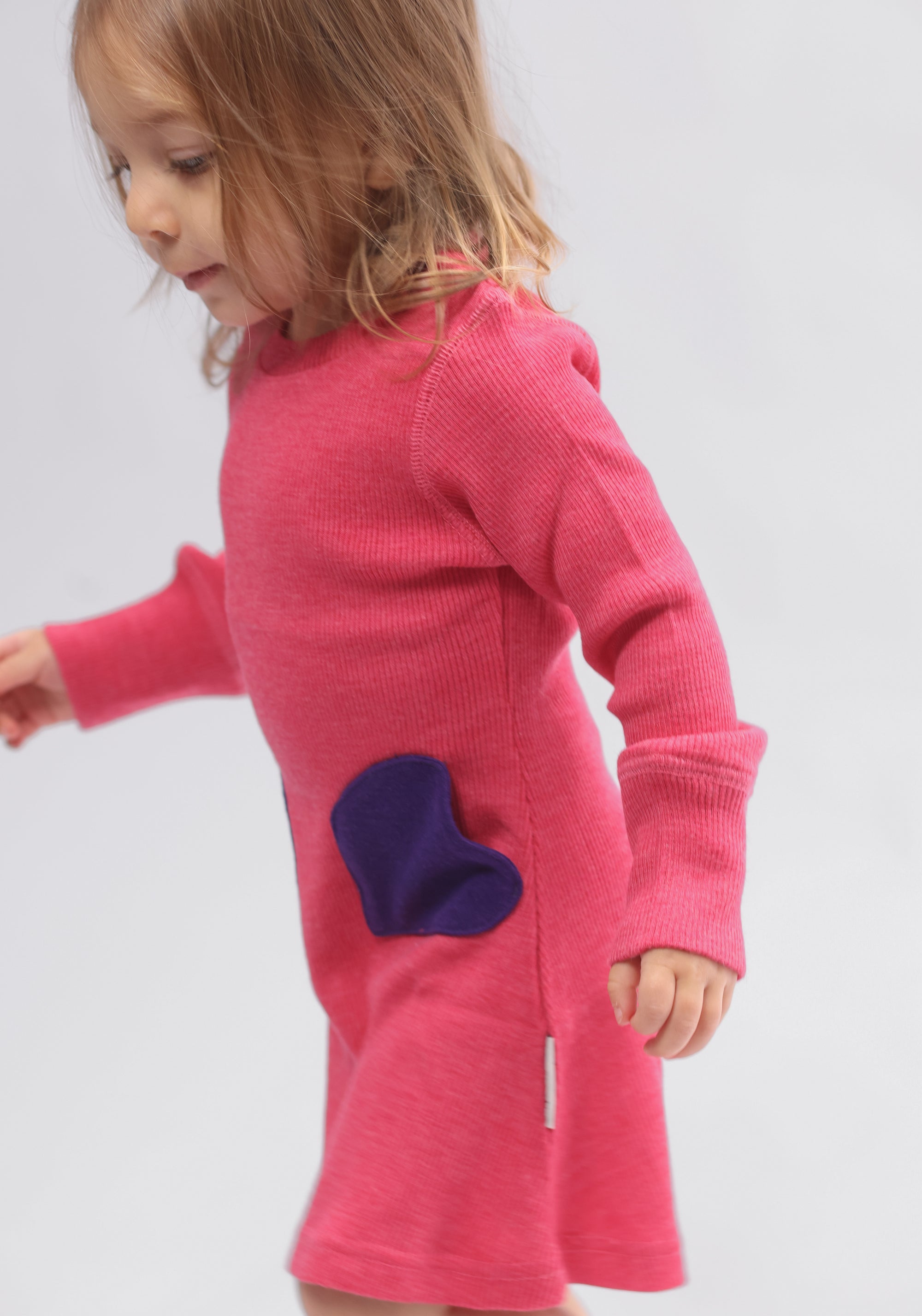 Rochie din lână merinos - Heart Pockets Pop Pink