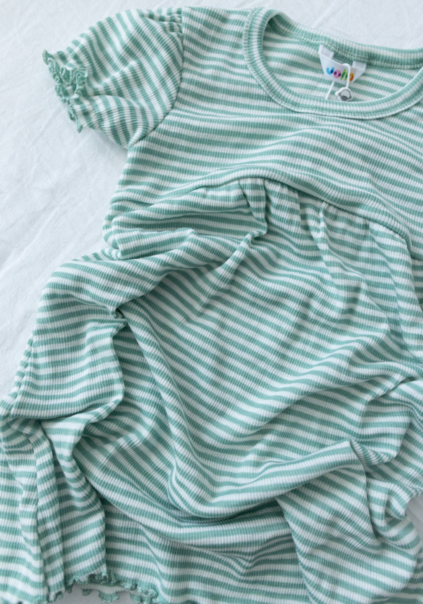 Rochie din lână merinos și mătase - Green Stripe Joha HipHip.ro