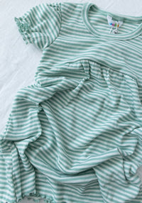 Rochie din lână merinos și mătase - Green Stripe Joha HipHip.ro