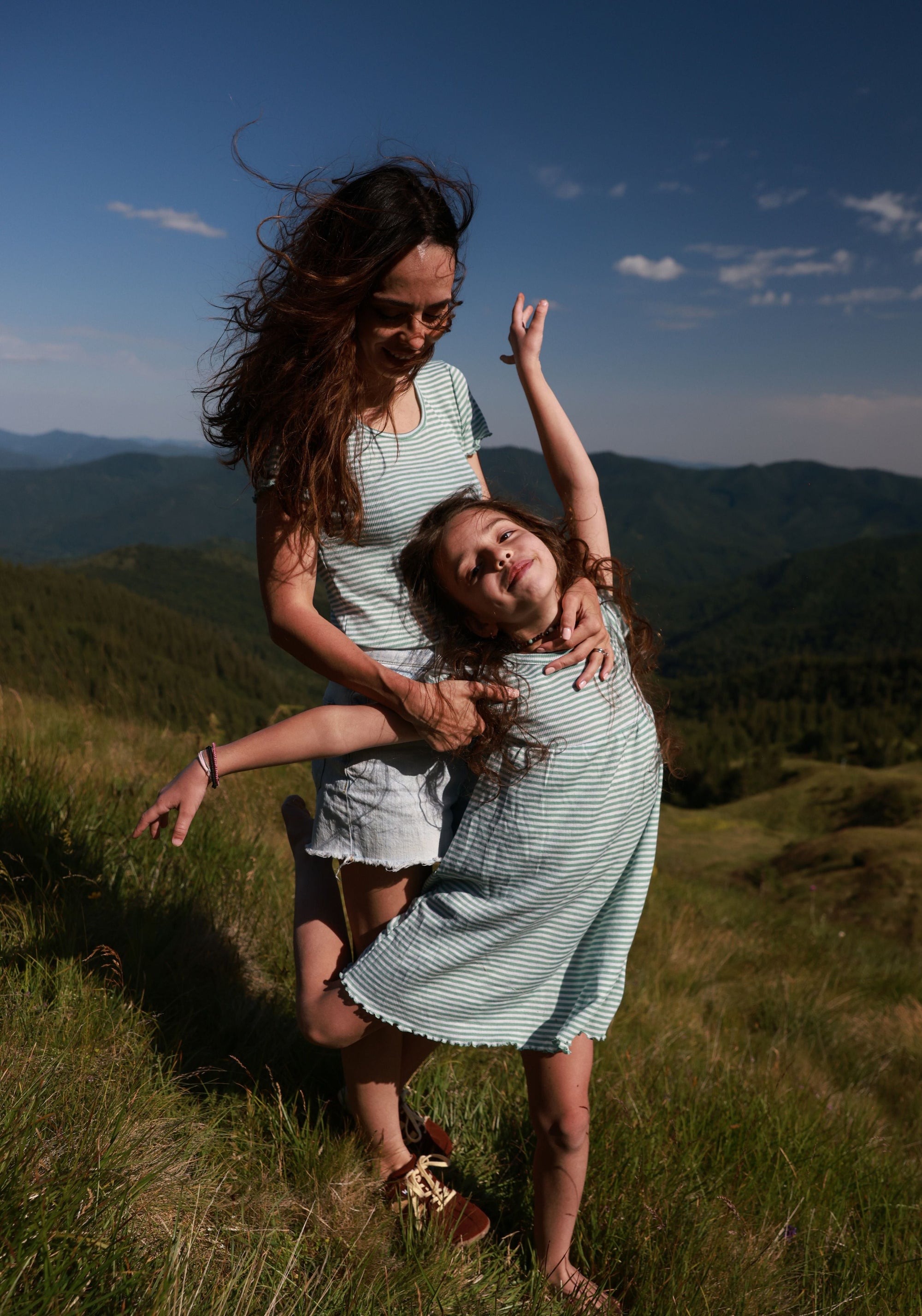 Rochie din lână merinos și mătase - Green Stripe Joha HipHip.ro