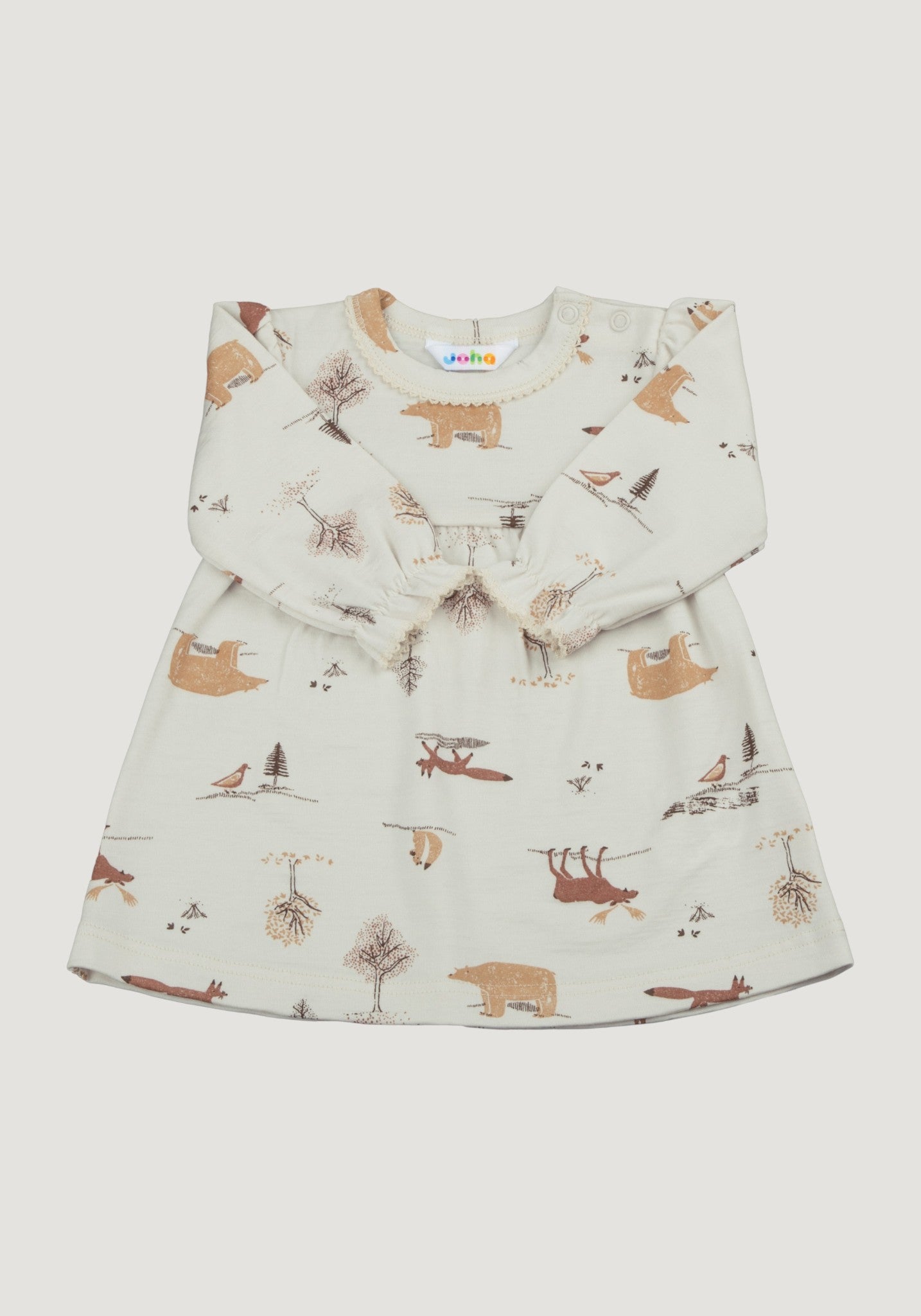 Rochie din lână merinos - Wood Animals Light Beige