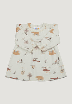 Rochie din lână merinos - Wood Animals Light Beige