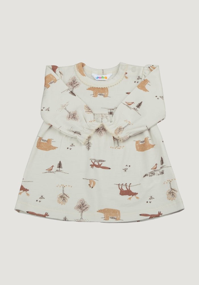 Rochie din lână merinos - Wood Animals Light Beige