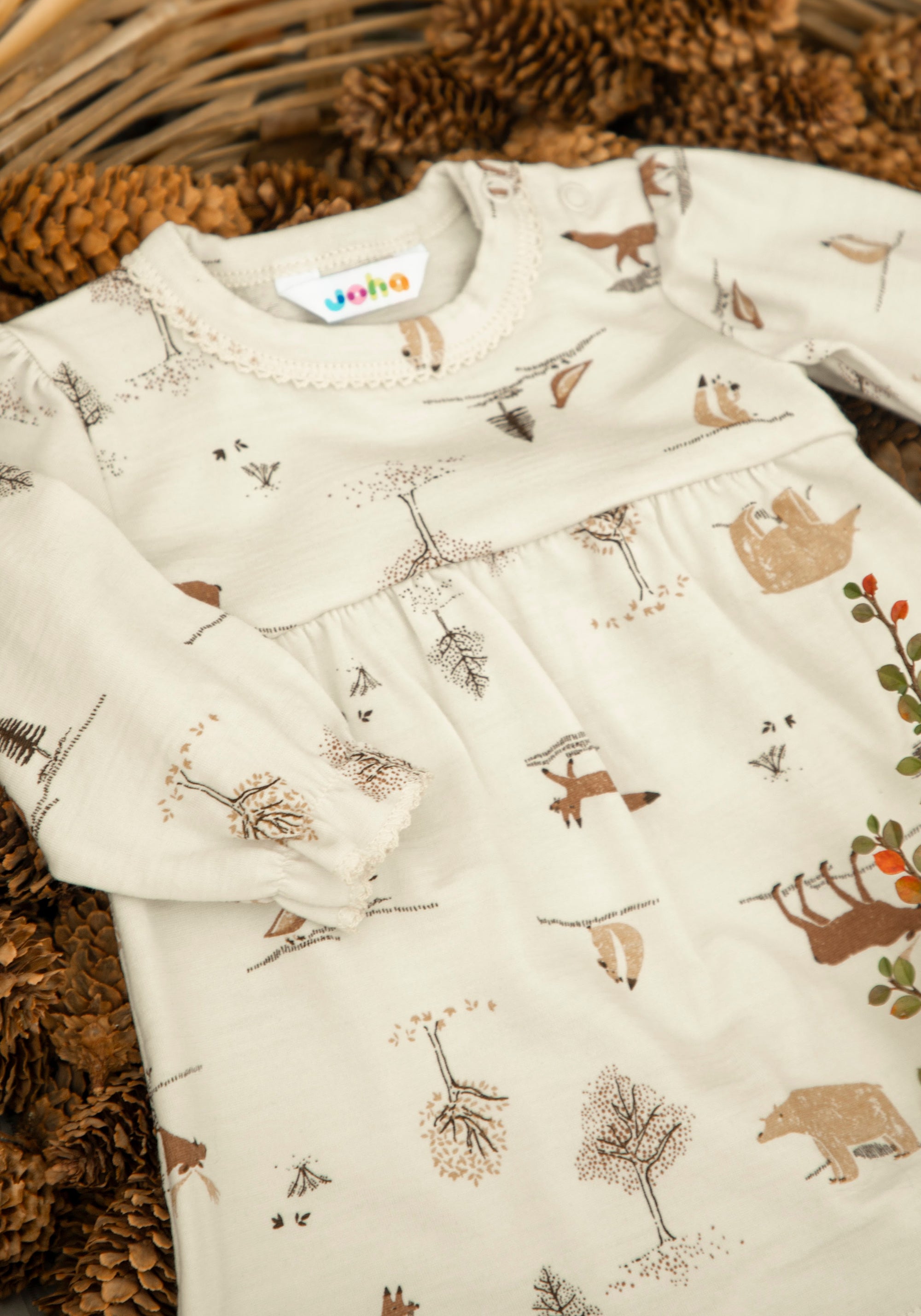 Rochie din lână merinos - Wood Animals Light Beige