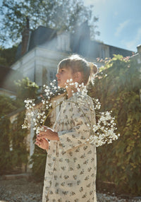 Rochie din muselină dublă de bumbac - Aubepine Fleurs Blue Fog Poudre Organic HipHip.ro