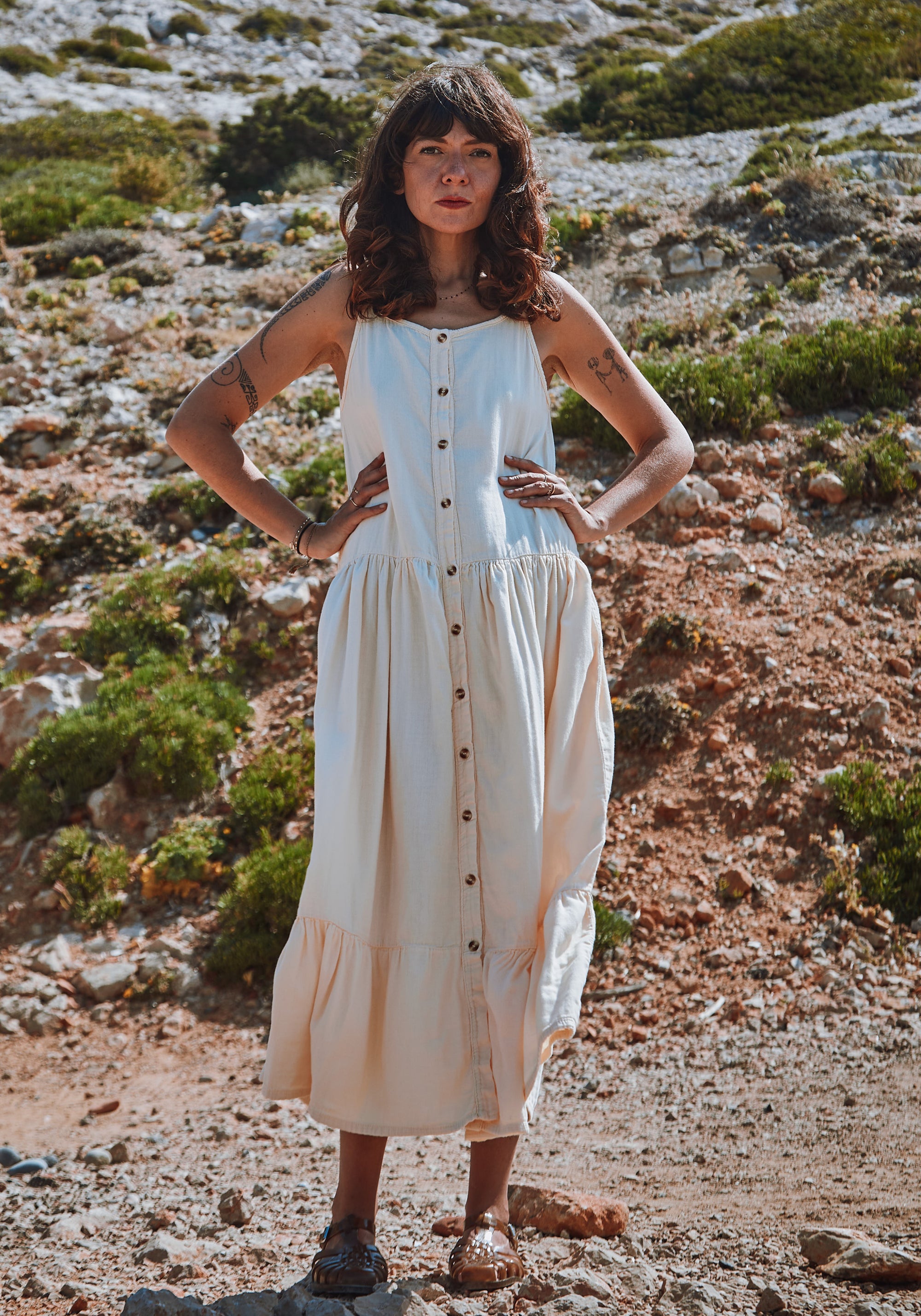 Rochie femei din muselină dublă de bumbac - Celosie Double Cream