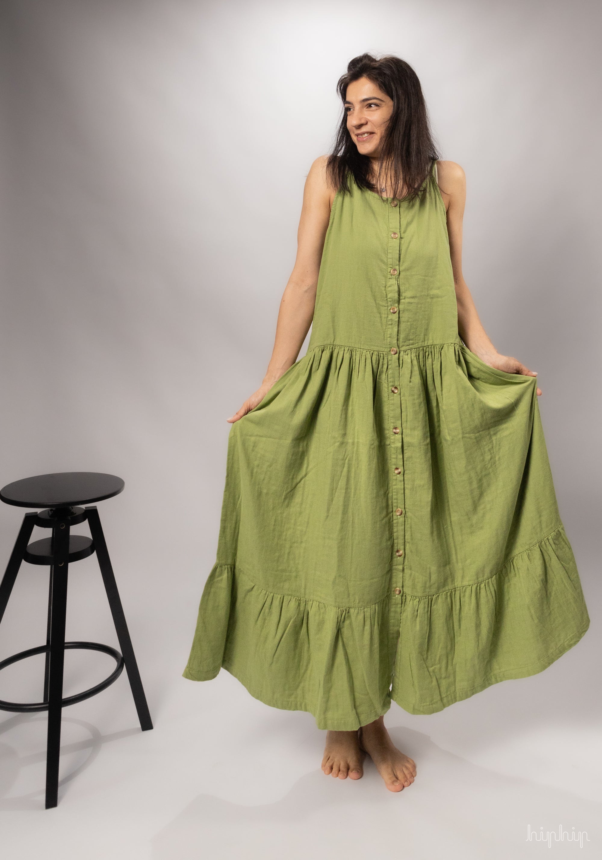 Rochie femei din muselină dublă de bumbac - Celosie Turtle Green