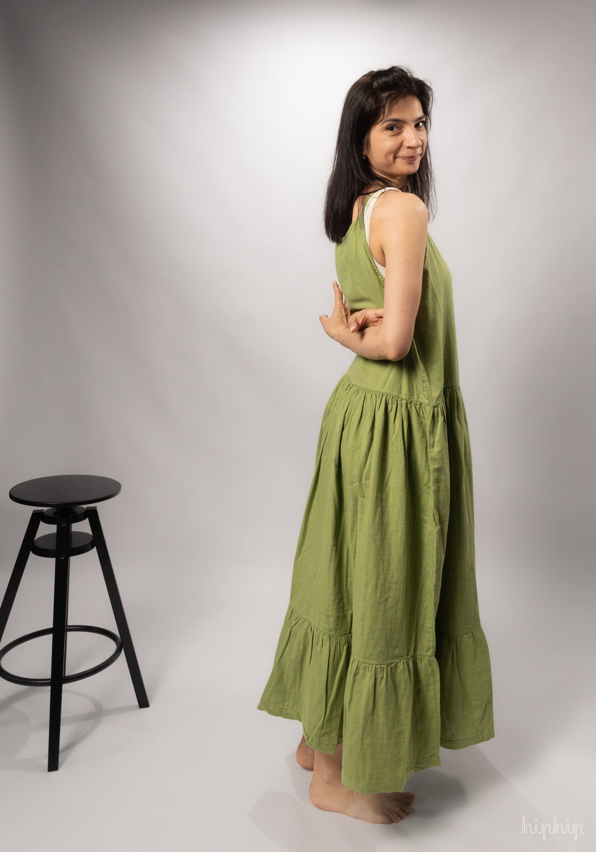 Rochie femei din muselină dublă de bumbac - Celosie Turtle Green
