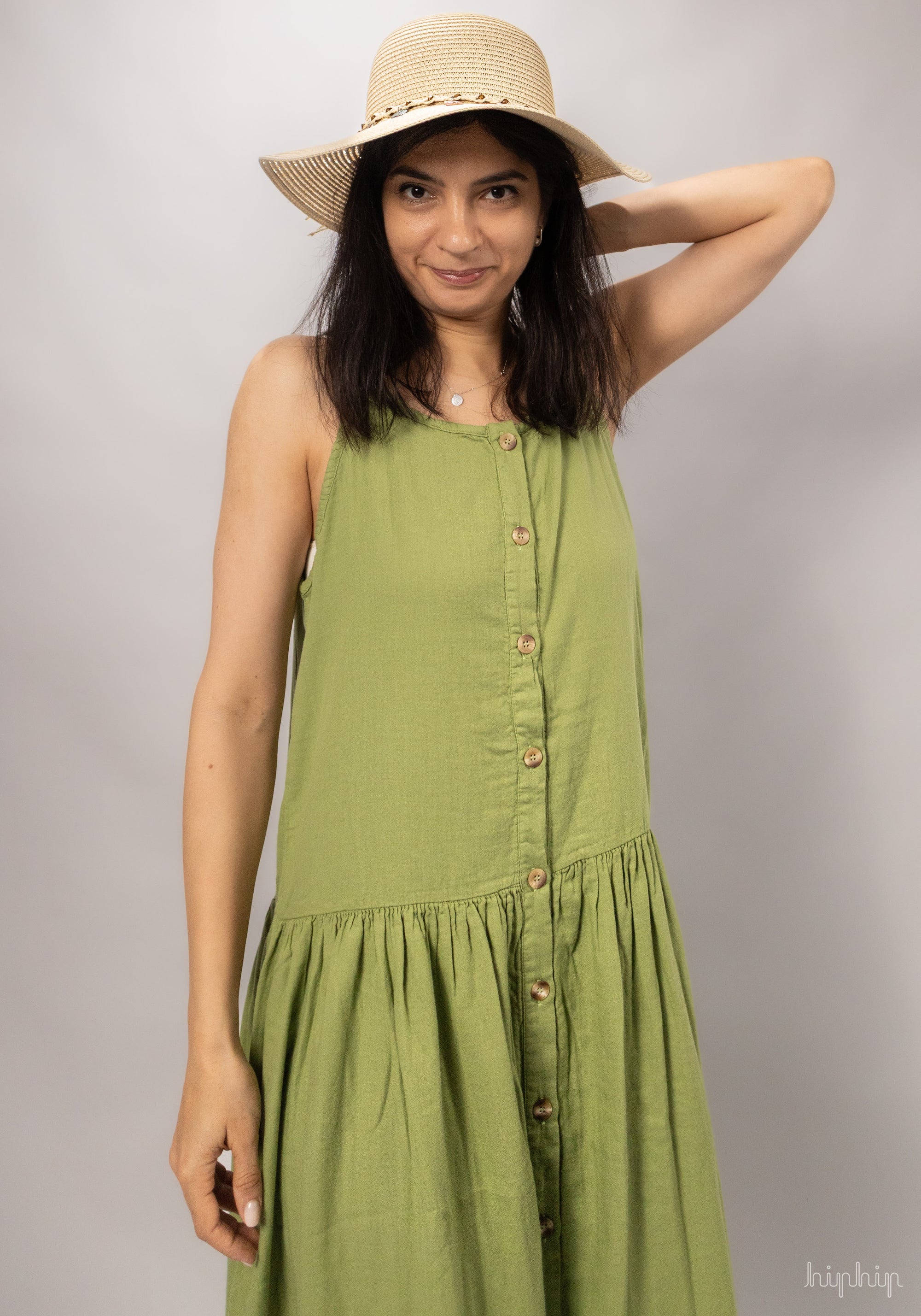 Rochie femei din muselină dublă de bumbac - Celosie Turtle Green